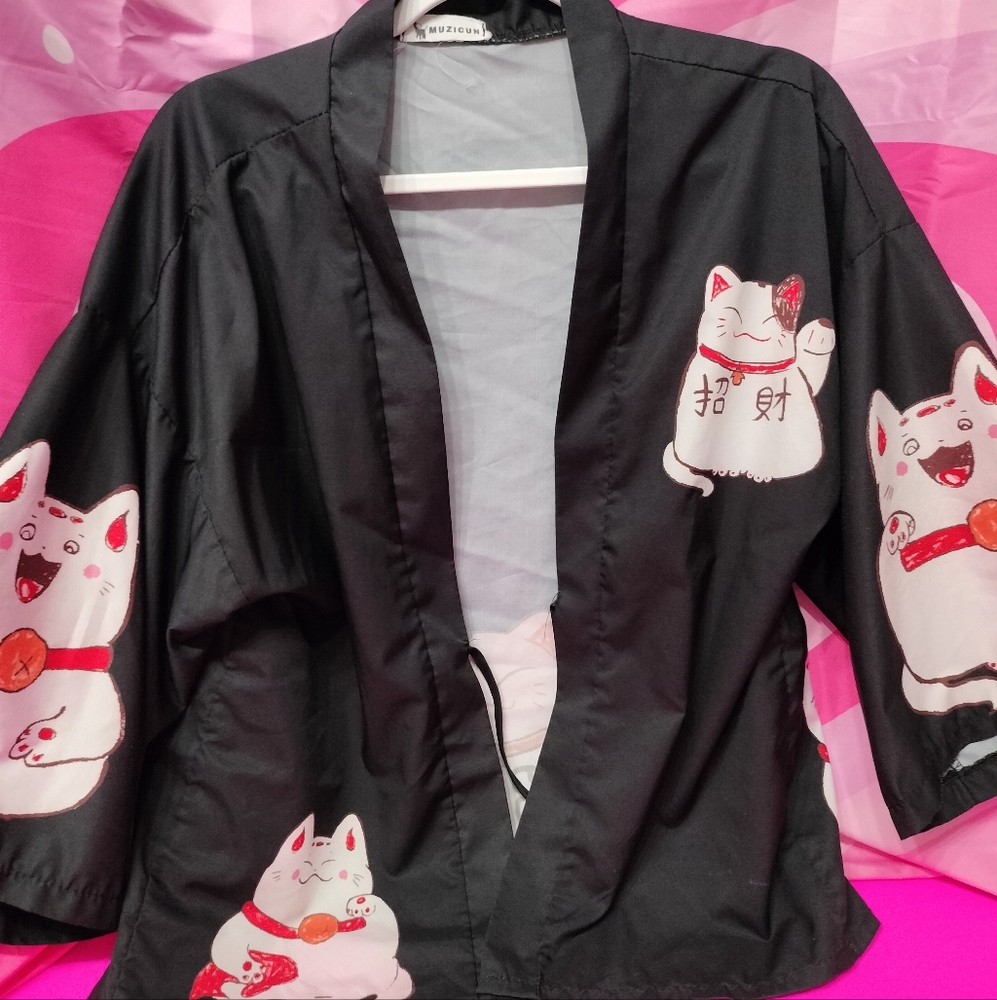 Black Lucky cat Medium kimono